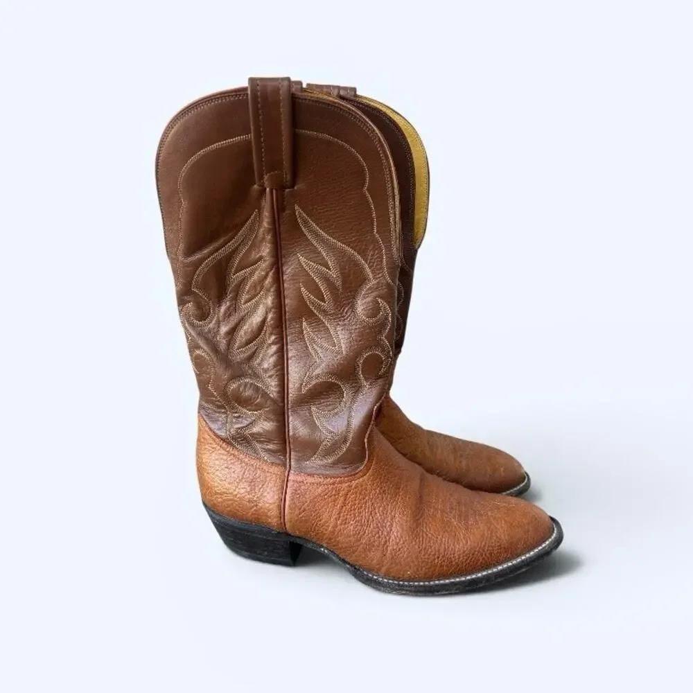 Nocona Cowboy Boots Men’s 9.5D Brown Leather Western Made in USA Classic Vintage